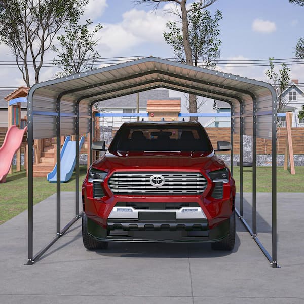 10 ft. x 15 ft. Outdoor Galvanized Steel Carport Heavy Duty Metal Garage Canopy, Car Tent Storage Shed for Car and Truck