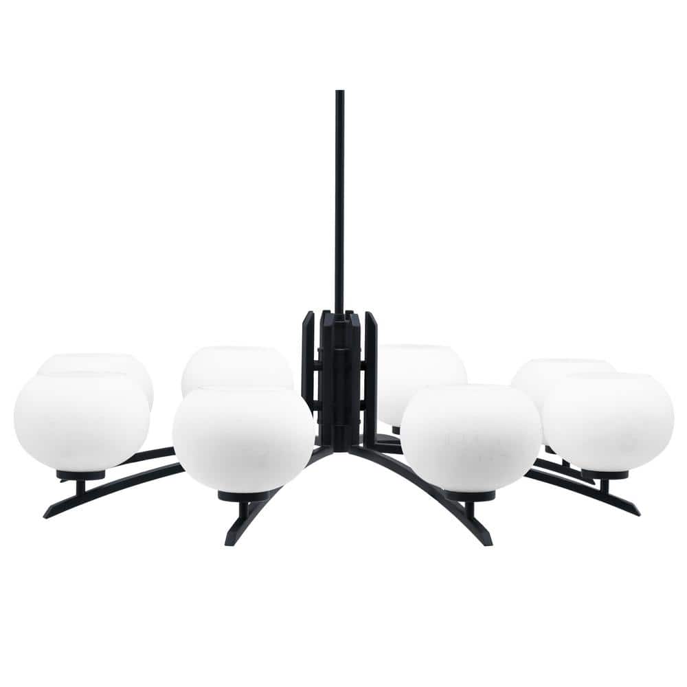 Siena 36.75 in. 8 Light Matte Black Chandelier with White Muslin Glass Shad