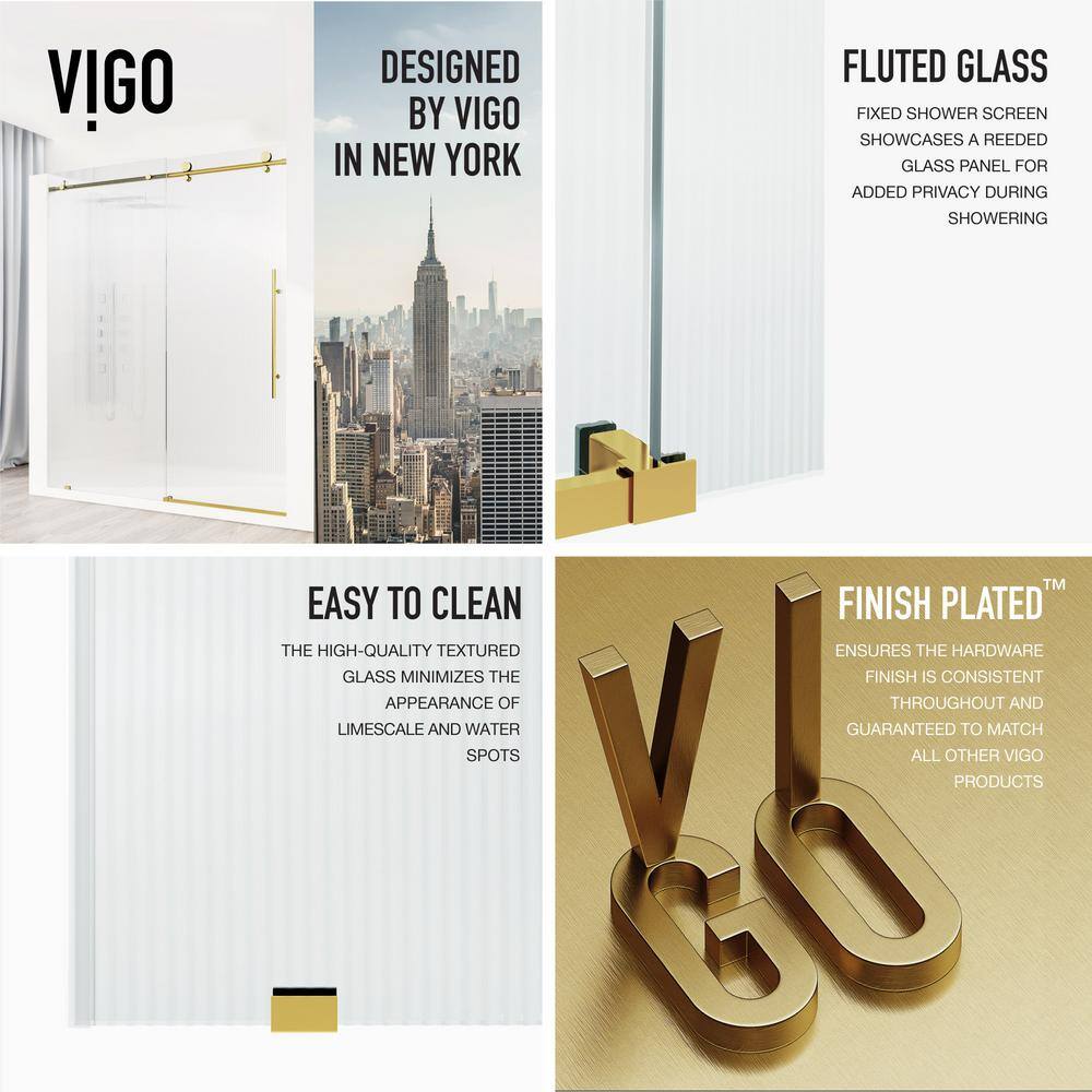 Elan E-Class 60" Frameless Sliding Shower Door in Matte Brushed Gold