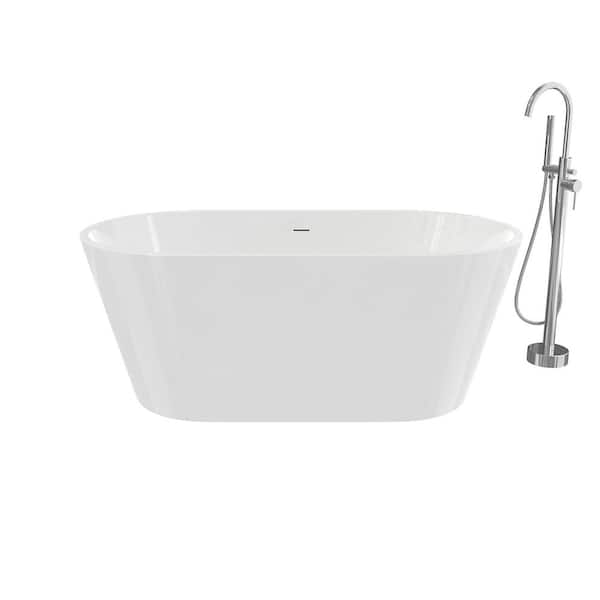 Calinda 60 in. W. x 30 in. Soaking Non-whirlpool Freestanding Bathtub in white with Freestanding Faucet in Chrome
