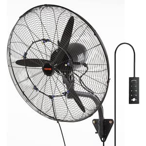 24 Inch, 3-speed Wall Mounted Misting Fan in Black with 7000 CFM, Waterproof Oscillating Industrial Wall Fan