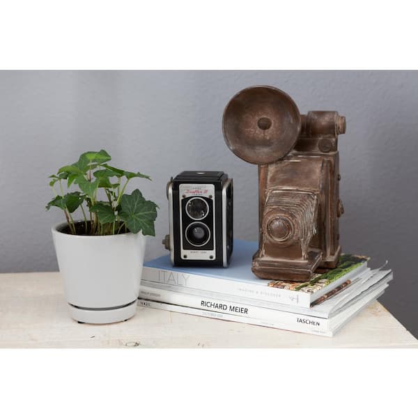4.4 in. Piedmont Small Gray Ceramic Planter (4.4 in. D x 4.2 in. H) with Drainage Hole and Attached Saucer
