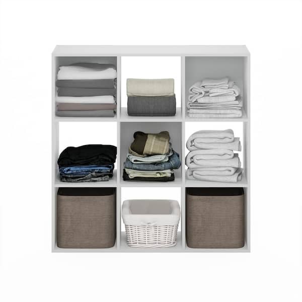 35.86 in. Tall White Wood 9-Shelf Cube Bookcase with Open shelves