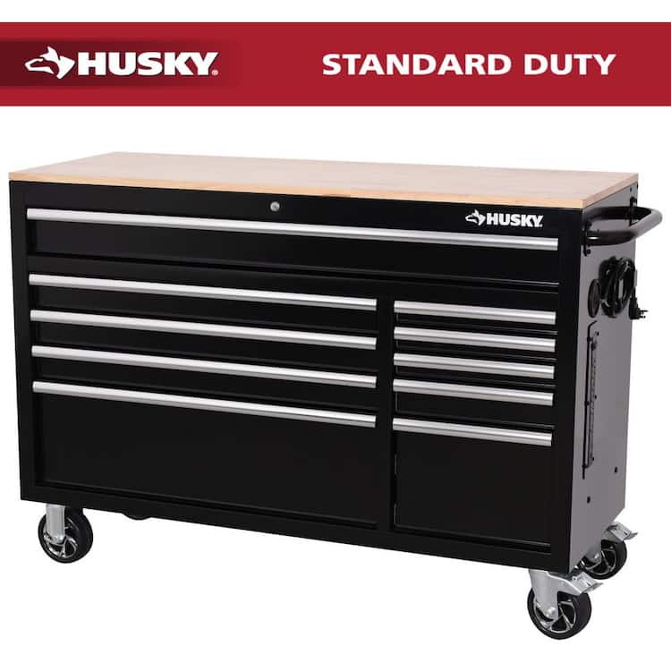 Husky Modular Tool Storage 52 in. W x 20 in. D Standard Duty Black Mobile Workbench Cabinet