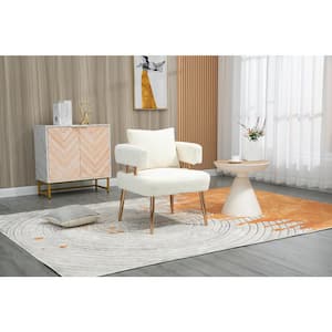 White Teddy Accent Chair with Golden feet for Living Room Bedroom