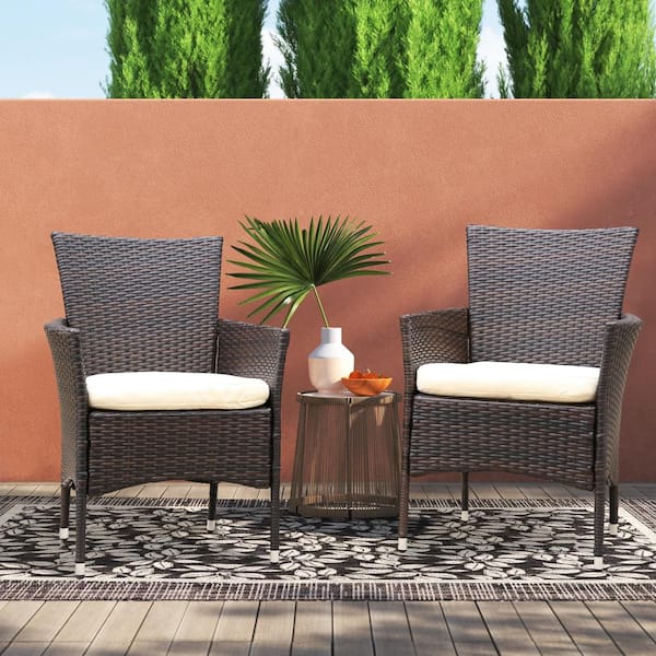 Tatayosi Rattan Outdoor Patio Lounge Armchair with Beige Cushions (2-Pack)