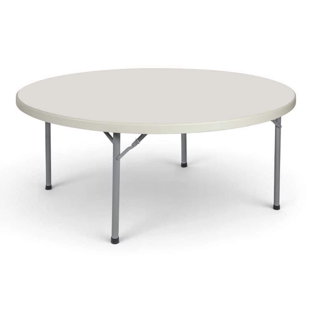 Baldwin Collection 71 in. Round Folding Table, Plastic Top, Metal Frame, Speckled Grey