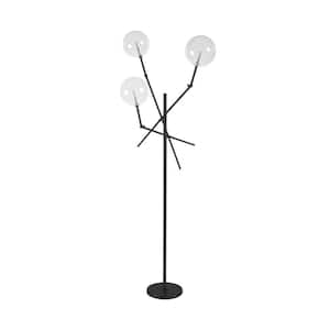 84 in. Black One 1-Way (On/Off) Standard Floor Lamp for Living Room with Glass Round Shade