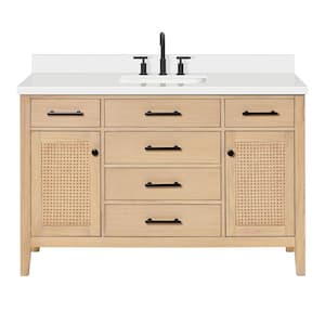 Camila 55 in. W x 22 in. D x 36 in. H Single Sink Bath Vanity in White Oak with Pure White Quartz Top