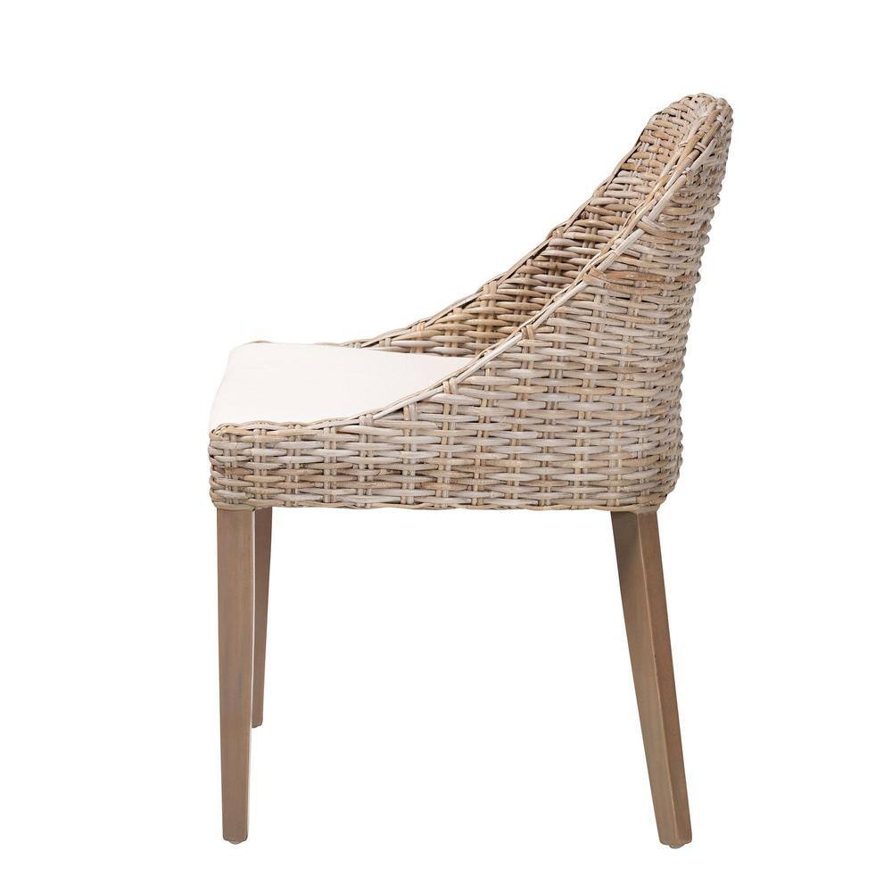 Lara Gray Rattan and Mahogany Wood Bohemian Dining Chair