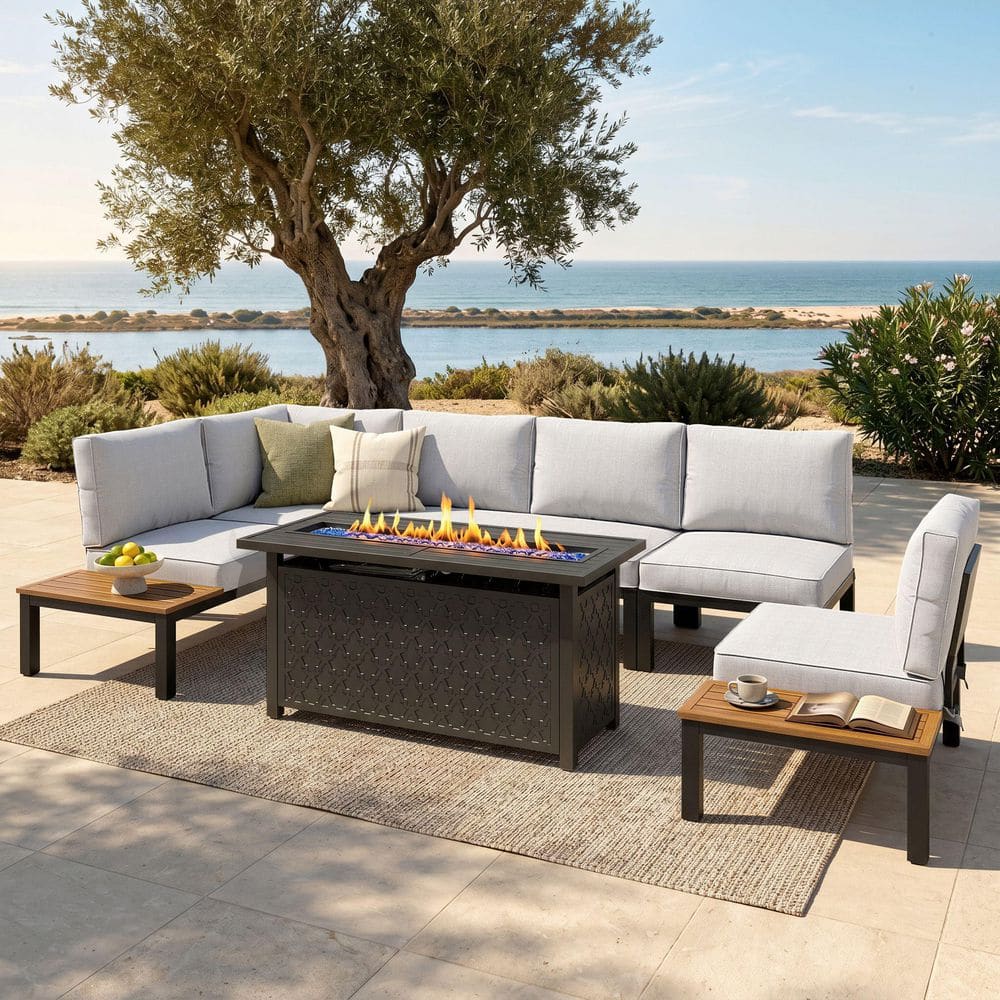 ◆アビスタイル◆ソファ◆PYD05-6◆ PHI VILLA 6 -Seat 6-Piece Metal Outdoor Fire Pit Patio Sectional