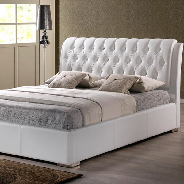 Baxton Studio Bianca Transitional White, White Faux Leather King Size Bed Frame