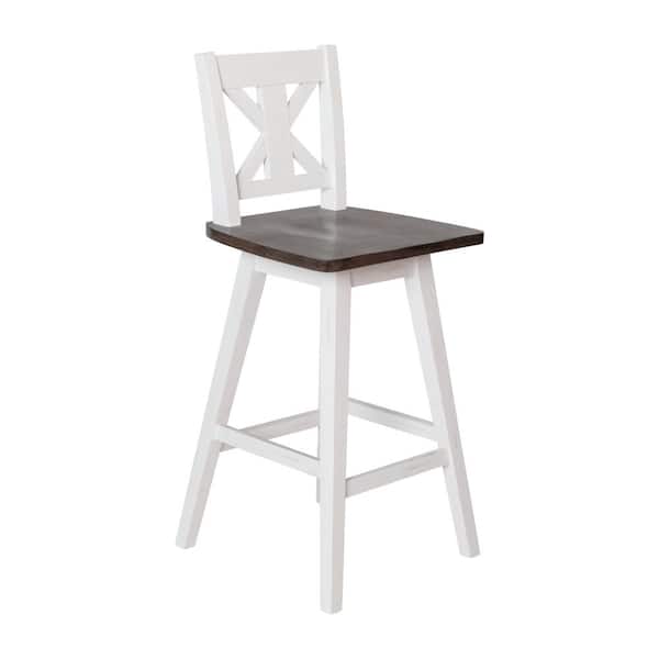 TAYLOR + LOGAN 29 in. White Wash Full Wood Bar Stool with Gray Wash Wood Seat