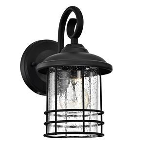 9.8 in. Black Outdoor Hardwired Wall Lantern Scone with No Bulbs Included