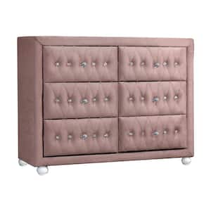 Reggie 6-Drawer Pink Fabric Dresser 30 in. x 18 in. x 40 in.