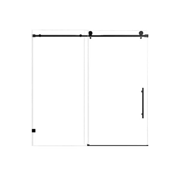 Vitrina 60 in. W x 60 in. H Single Sliding Frameless Shower Door in Matte Black Finish with Tempered Glass