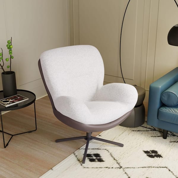 CHRISTOPHER KNIGHT HOME Talvora Modern 360 Degree Swivel Upholstered Chenille Accent Chair, Metal Base, White
