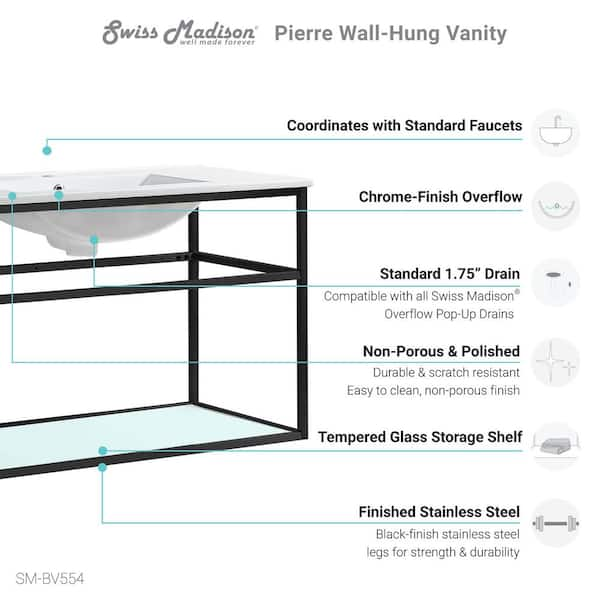 Swiss Madison Pierre 36 Single Open Shelf Metal Frame Bathroom Vanity, Black