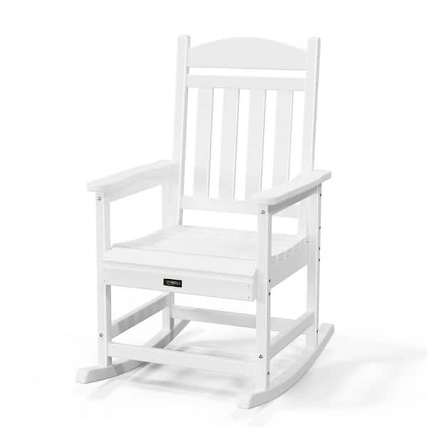 VINGLI White HDPE Heavy Duty 450 LBS Support Plastic Outdoor Rocking Chair