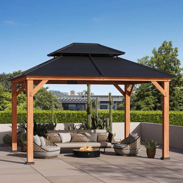 Oakwood Oasis Pavilion 11 ft. x 13 ft. Brown Hard Top Gazebo