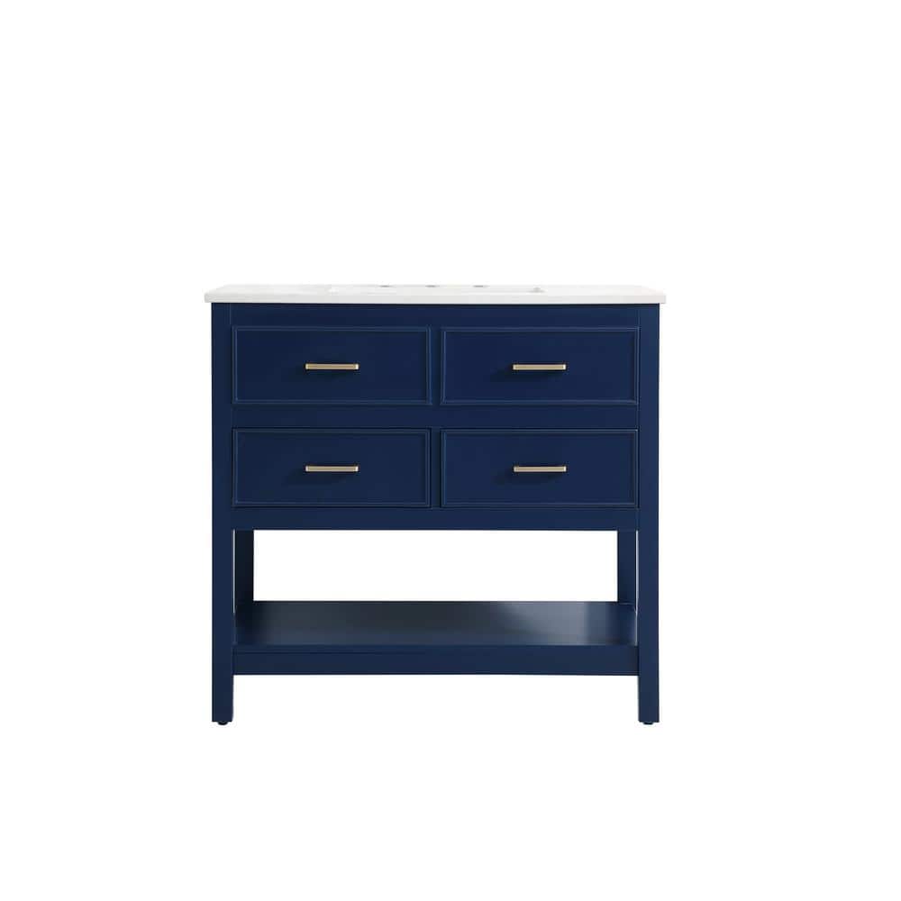 Simply Living 36 in. Single Bathroom Vanity in Blue with Quartz Vanity Top 