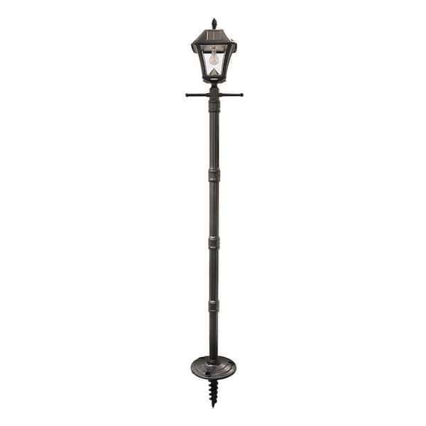GAMA SONIC Baytown II Bulb Black Outdoor Solar Weather Resistant Integrated LED Landscape Post Light and Lamp Post with Anchor