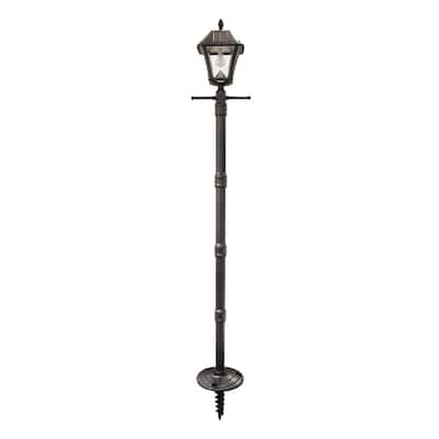 Baytown II Bulb Black Resin Solar Warm-White Outdoor Integrated LED Post Light and Lamp Post with Inground Anchor