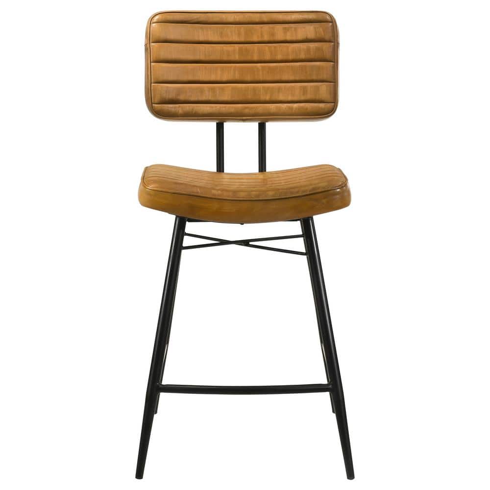Camel Leather and Black Iron Adjustable Counter Stool