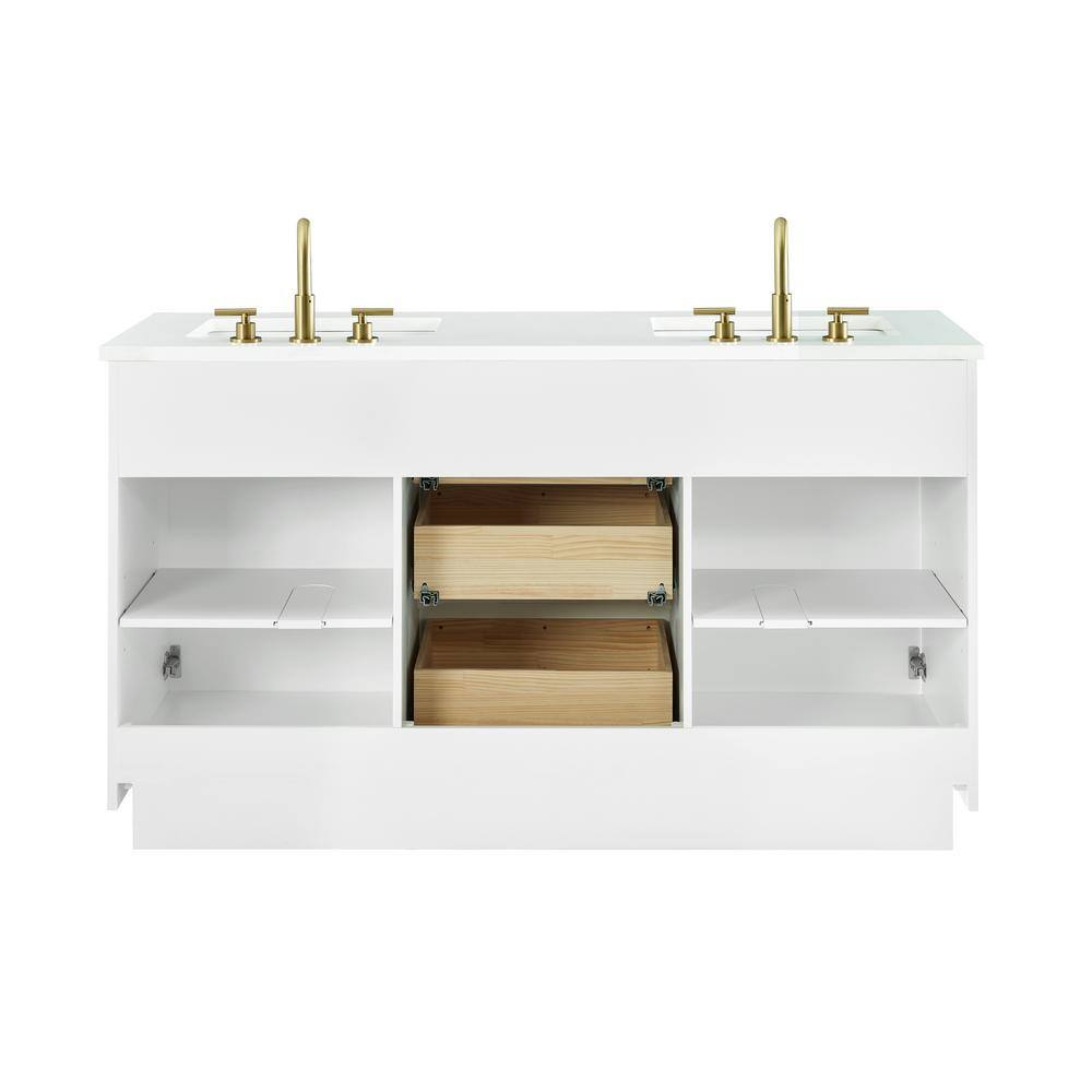 Addison 60" White Solid Wood Double Vanity with Engineered Stone Top
