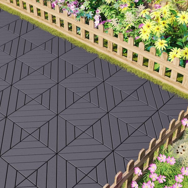 12 in. W x 12 in. L Outdoor Backyard Striped Pattern Square PVC Interlocking Flooring Deck Tiles(Pack of 44Tiles)in Gray