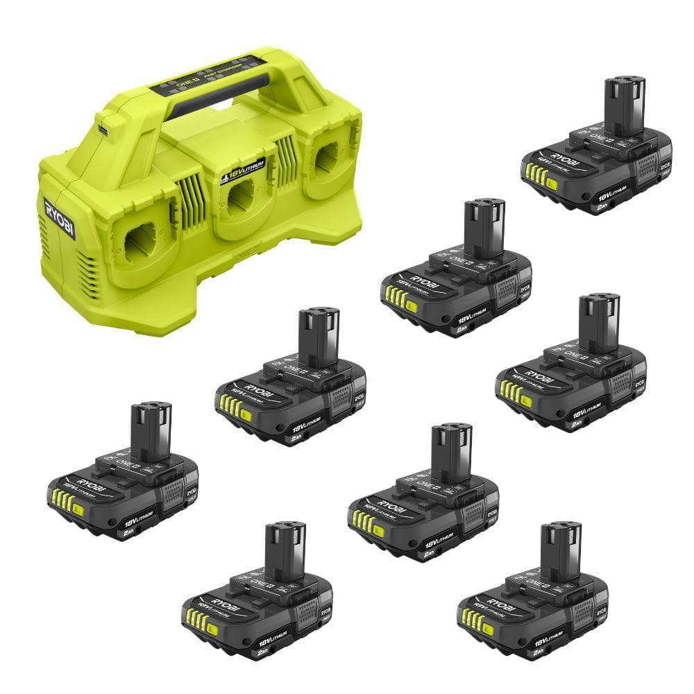 RYOBI ONE+ 18V Lithium-Ion 2.0 Ah Compact Battery (8-Pack) with 6-Port Charger -  PBP20064-PCG006