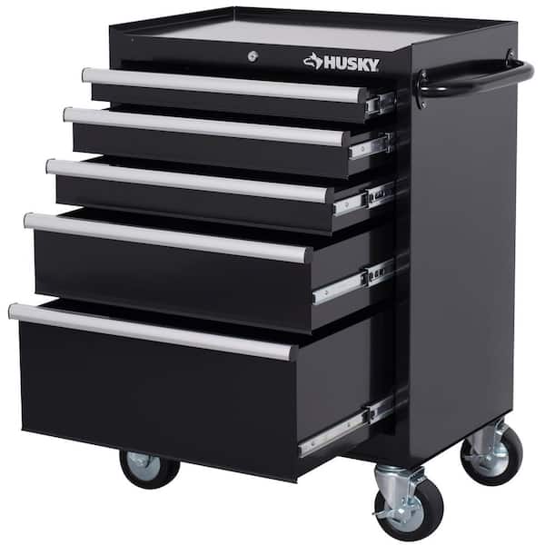 Husky Tool Storage 27 in. W x 18 in. D 5-Drawer Gloss Black Rolling Tool Cabinet