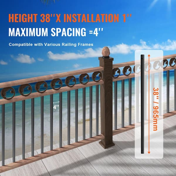 VEVOR Staircase Metal Balusters, 38 x 1 in. Flat Aluminum Alloy Decorative Banister Spindles, 72 Pack Deck Baluster with Screw