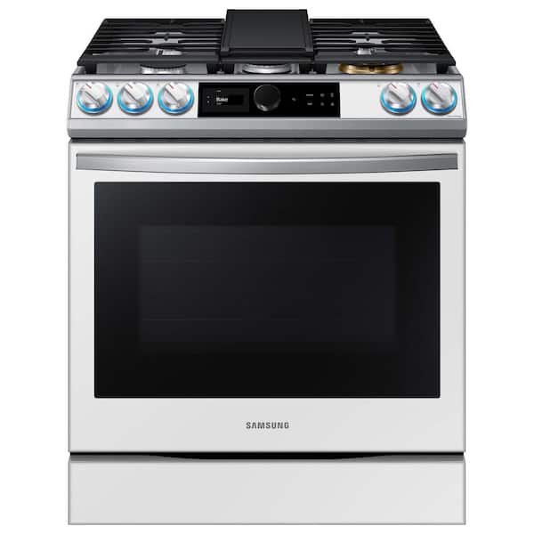 Samsung 30 in. 6.0 cu. ft. Smart Air Fry Convection Oven Slide-In Gas Range  with 5 Sealed Burners & Griddle - Black with Stainless Steel