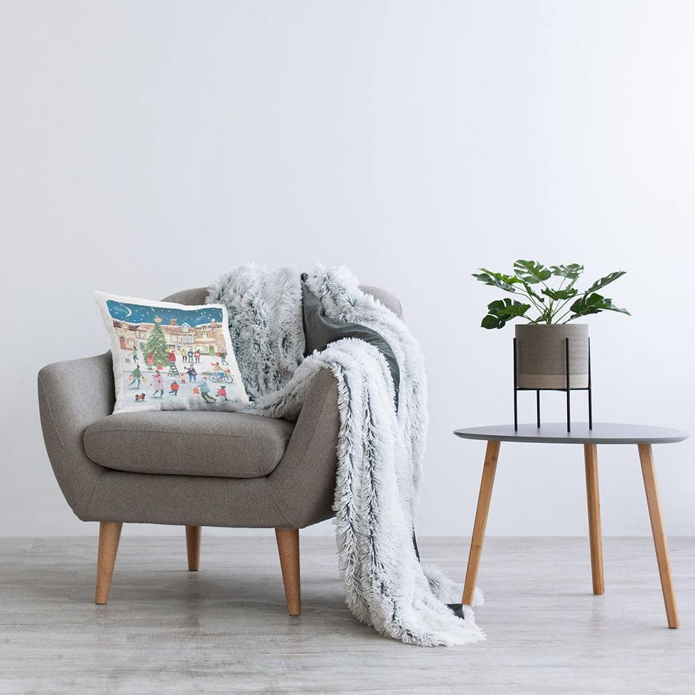 Festive Winter Town Christmas Tree Square Throw Pillow