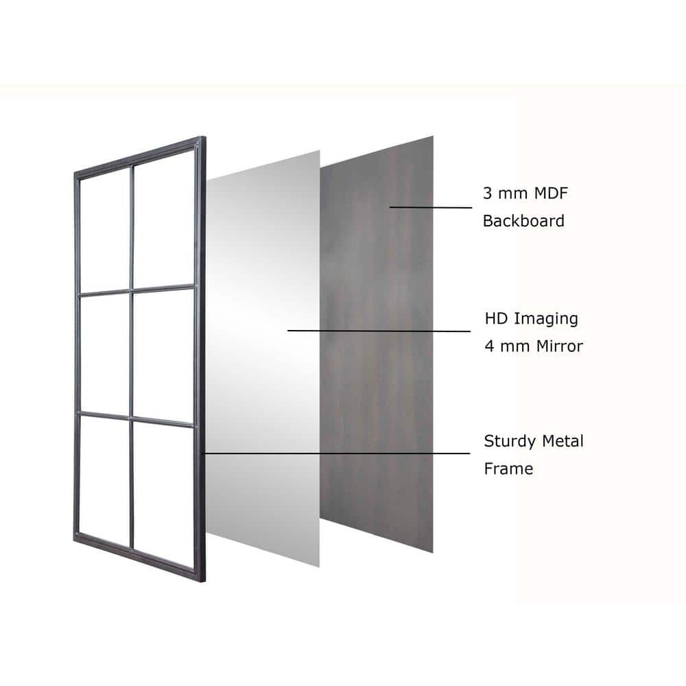 Elegant Classic 48" Rectangular Windowpane Wall Mirror in Black