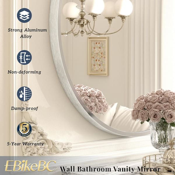 30 in. W x 30 in. H Round Aluminum Alloy Framed French Cleat Mounted Wall Decor Bathroom Vanity Mirror in Brushed Silver
