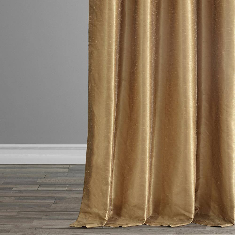Flax Gold 84" Faux Silk Room-Darkening Curtains