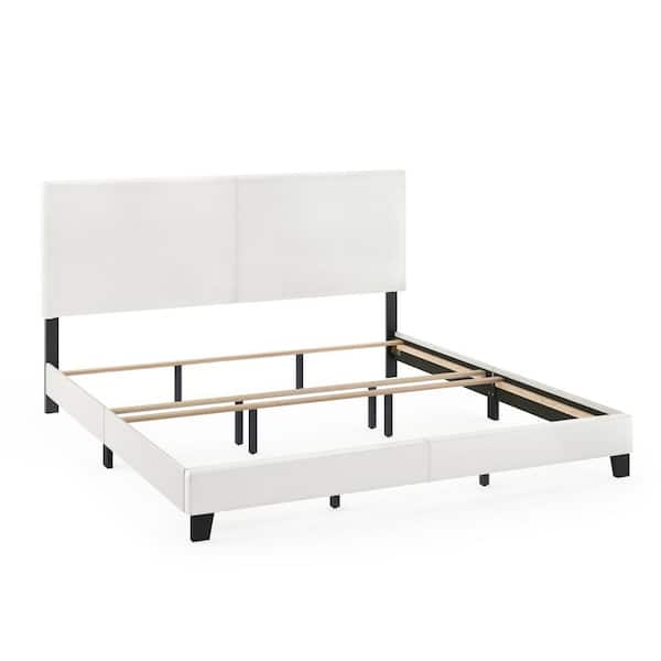 Furinno Pessac White Upholstered Bed Frame King Size Panel Bed