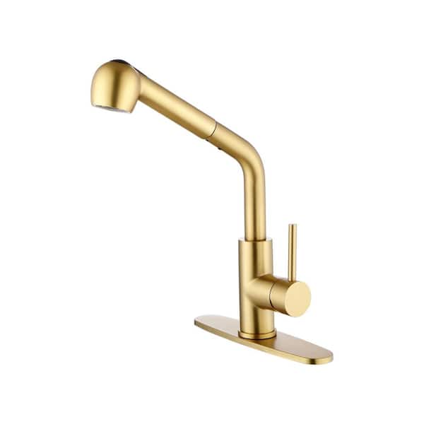 Flynama Hot Sales Single Handle Pull Out Sprayer Kitchen Faucet with Seal Technology in Gold, Stainless Steel