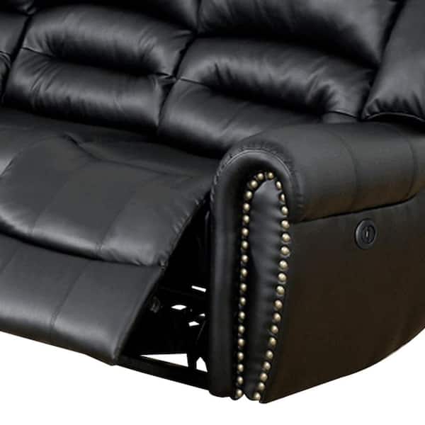 Benjara Qox 98.0 in. Pillow Top Arm Bonded Leather Modern L-Shaped