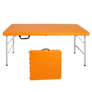 4ft. Orange Rectangle Plastic Tabletop Metal Frame Portable Folding Table Indoor&Outdoor Maximum Weight 135KG