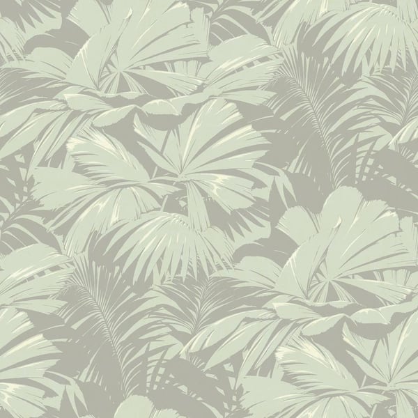 Seabrook Designs Masquerade Tropical Leaf Metallic Green and Grey Paper Strippable Roll (Covers 60.75 sq. ft.)