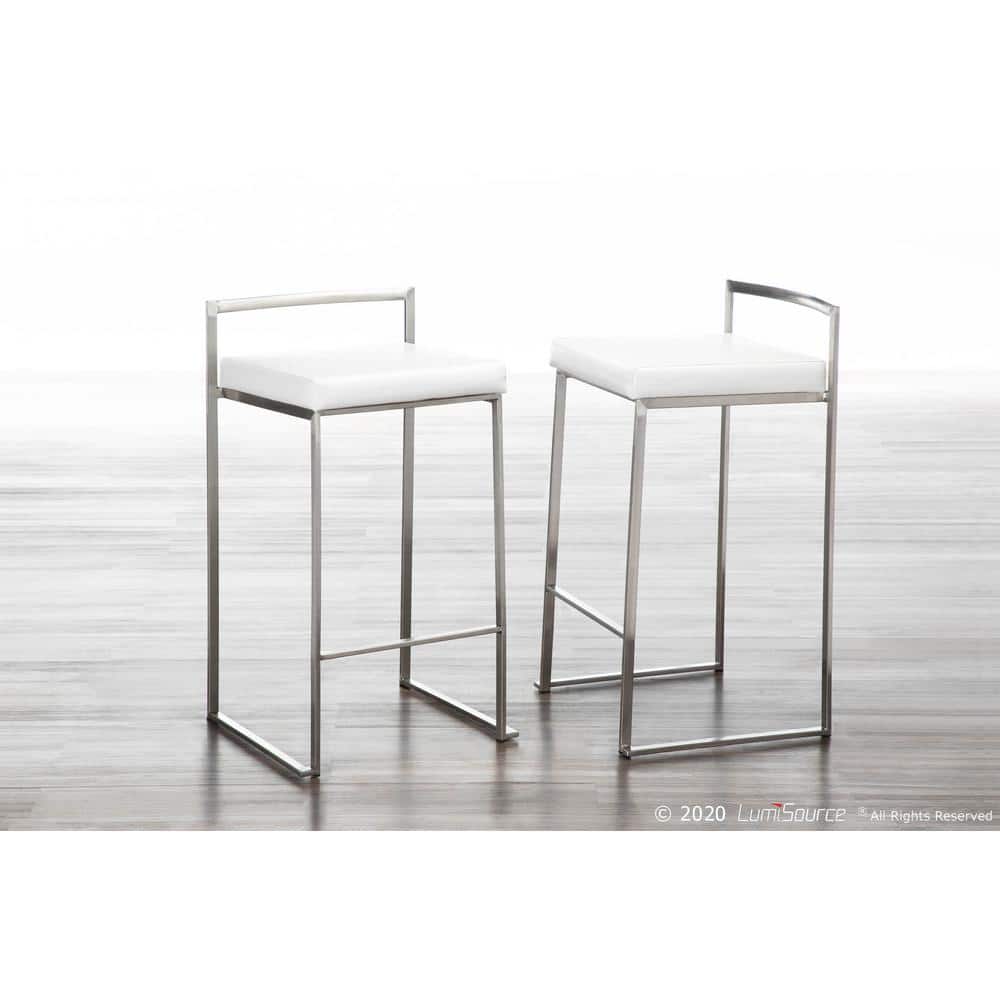 Contemporary Fuji 31" White Faux Leather Counter Stool
