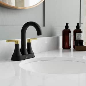 Vaneri 4 in. Centerset Double Handle Bathroom Faucet in Matte Black/Brushed Gold