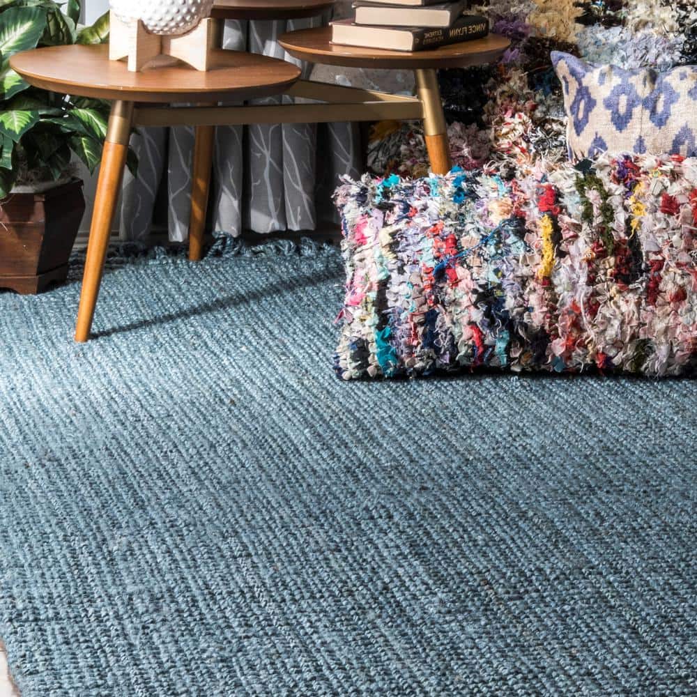 Handmade Blue Wool Braided Reversible Rug, 38" x 7"