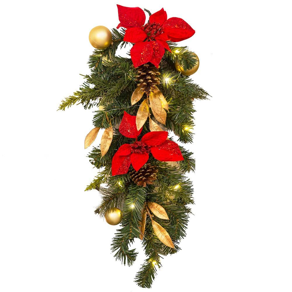 Barton 28 in. Pre-Lit Artificial Christmas Swag Teardrop Wreath Hanging  Door (Set of 2) 93007 The Home Depot