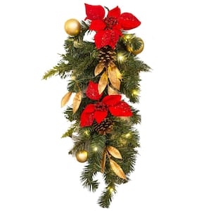 28 in. Pre-Lit Artificial Christmas Swag Teardrop Wreath Hanging Door (Set of 2)