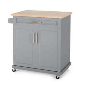 Grey Kitchen Cart with Drawers, Shelf, Wheels