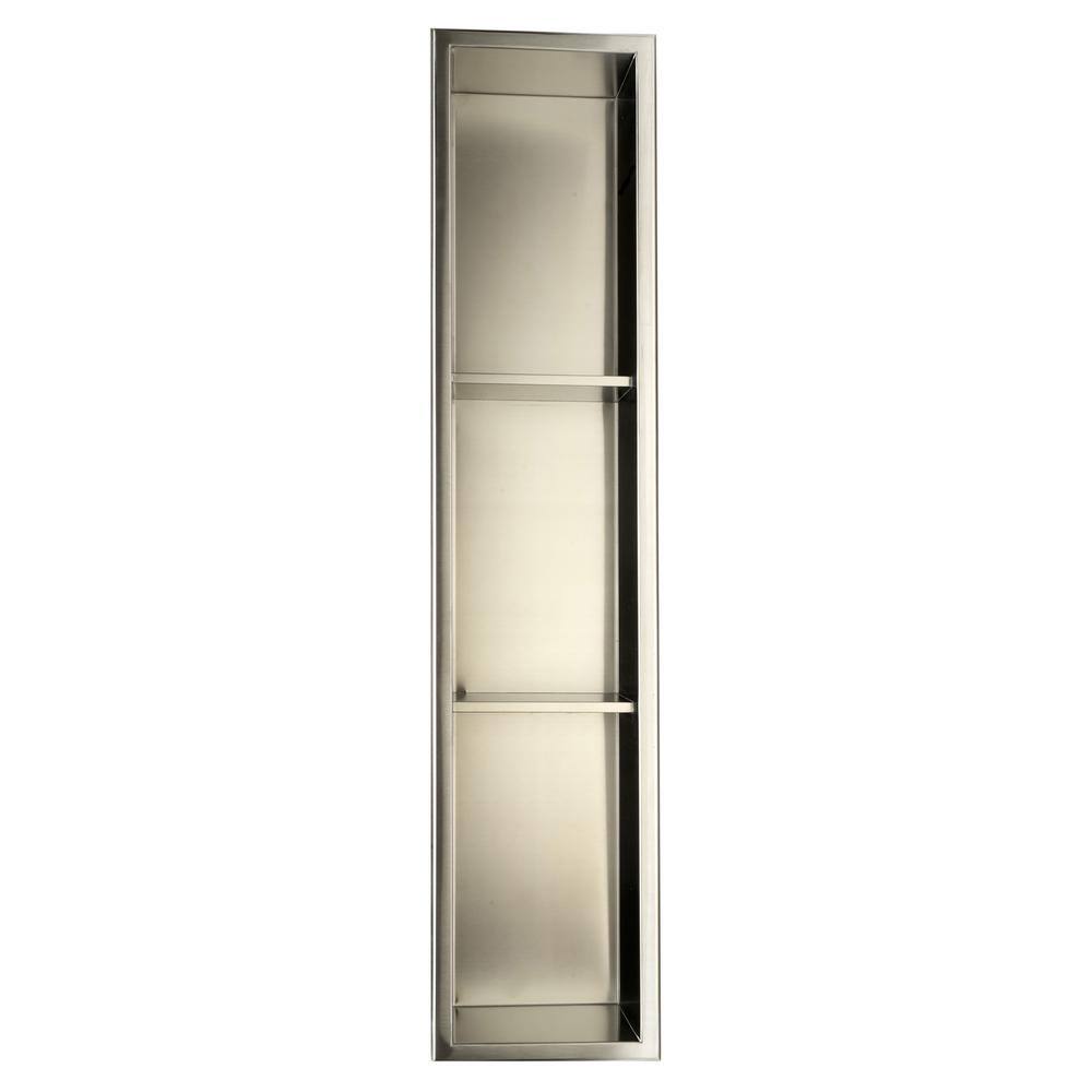 Brushed Stainless Steel Vertical Triple Shelf Shower Niche